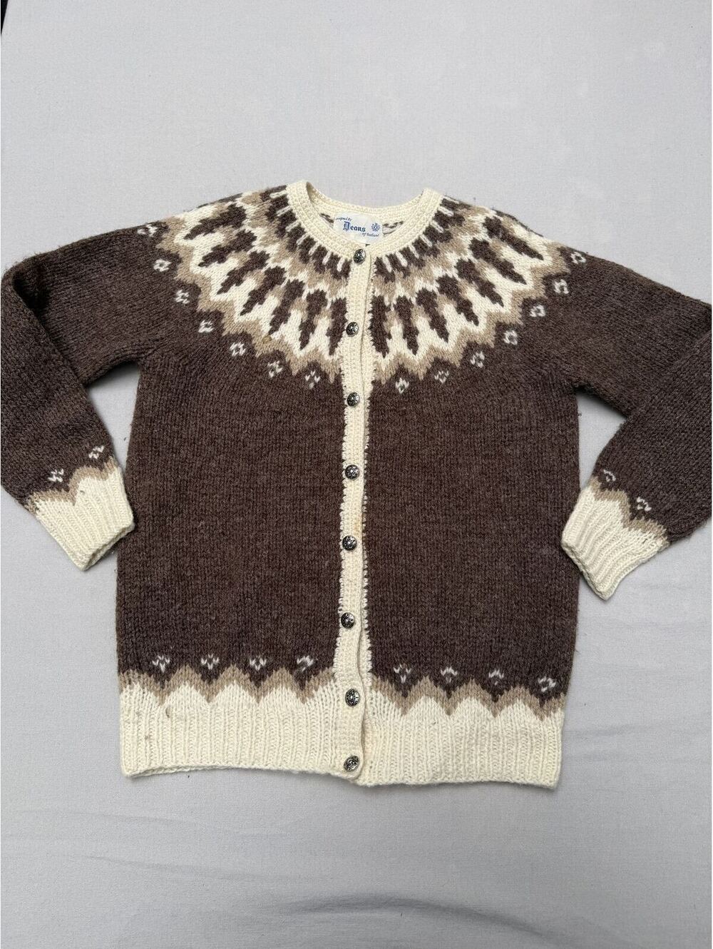 Vintage Deans of Scotland Womens Cardigan Nordic Isle Wool